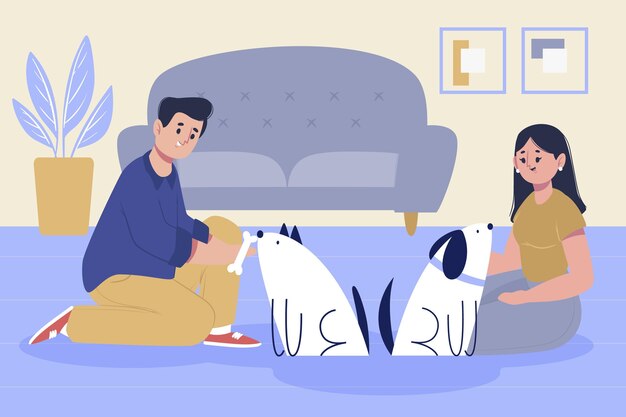 Hand drawn people with cute dogs