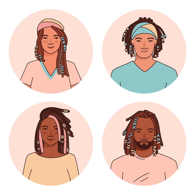 Hand drawn people with dreadlocks illustration