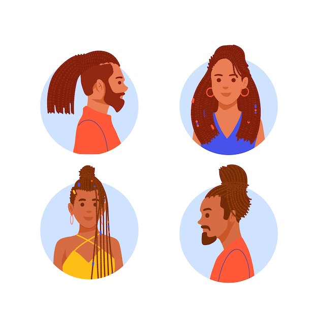 Hand drawn people with dreadlocks illustration