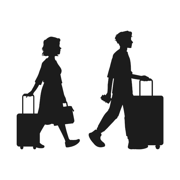 Hand drawn people with suitcase silhouette