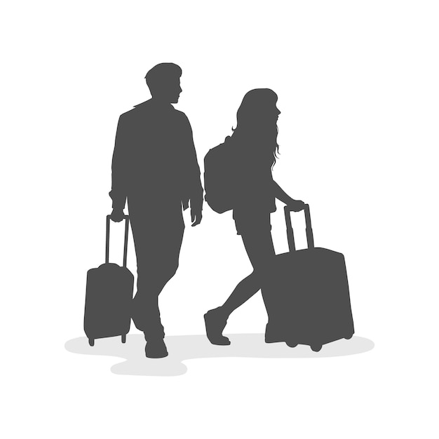 Hand drawn people with suitcase silhouette