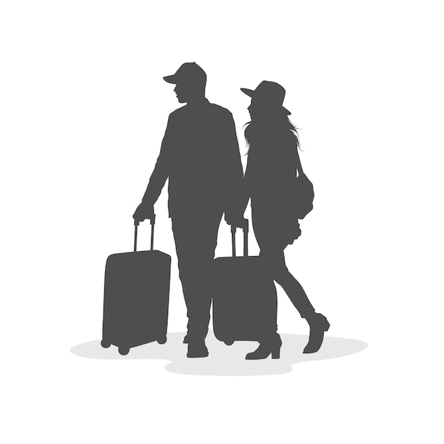 Hand drawn people with suitcase silhouette