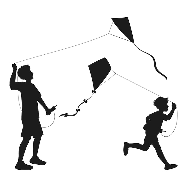 Free Vector hand drawn person flying kite silhouette