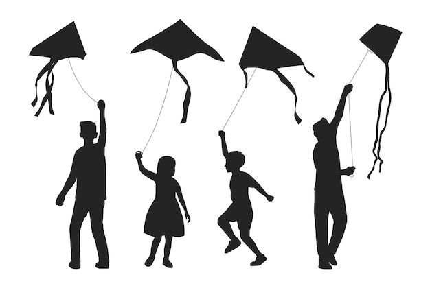 Free Vector hand drawn person flying kite silhouette