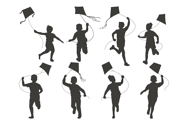 Free Vector hand drawn person flying kite silhouette