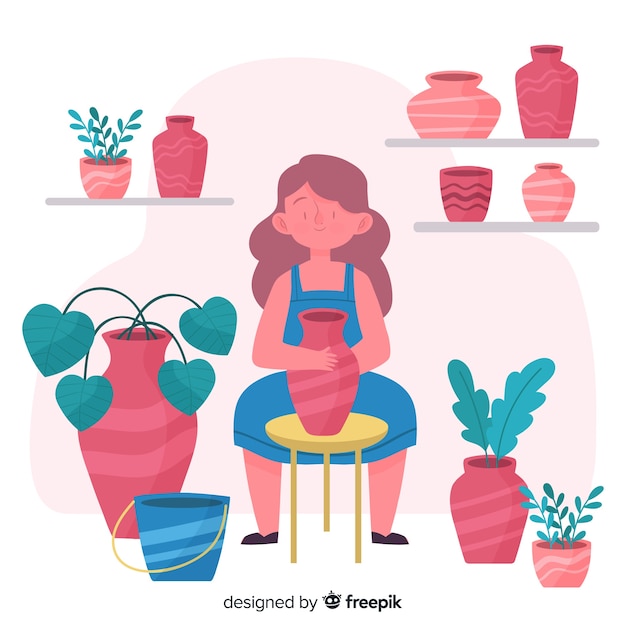 Free Vector hand drawn person making pottery