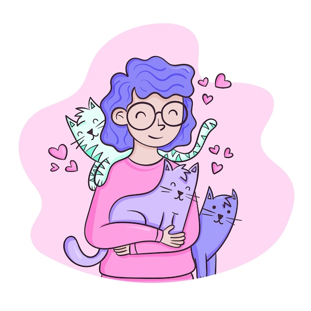 Hand drawn person with pet illustration