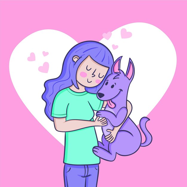 Hand drawn person with pet illustration