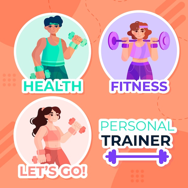 Free Vector hand drawn personal trainer labels template