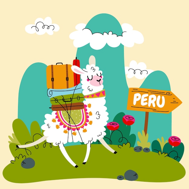 Hand drawn peru llama illustration