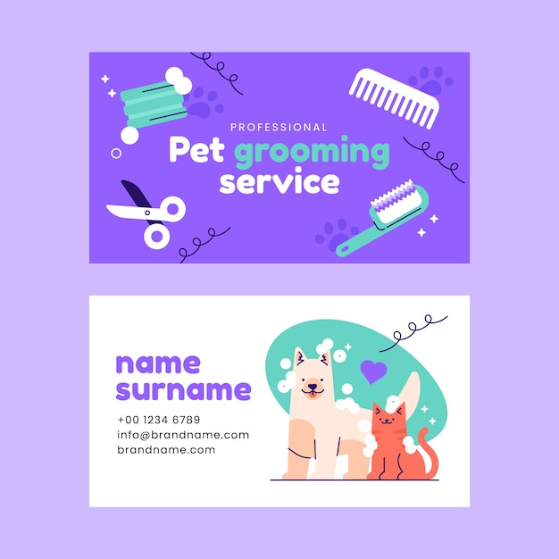 Hand drawn pet grooming business card design