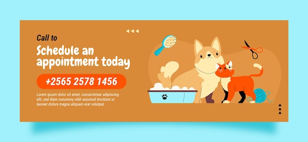 Free Vector hand drawn pet grooming  facebook cover