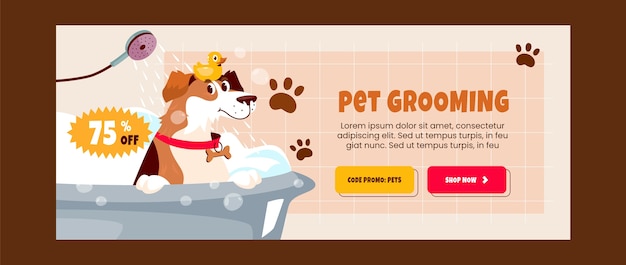 Free Vector hand drawn pet grooming horizontal banner