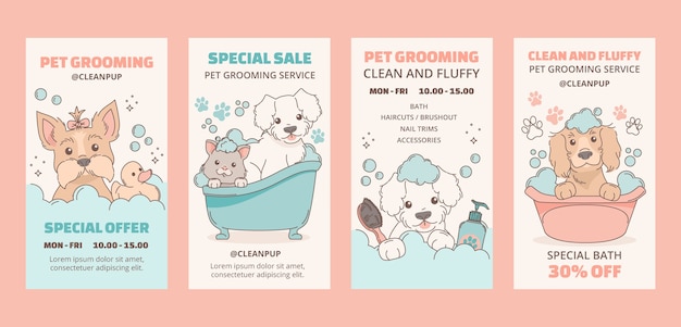 Free Vector hand drawn pet grooming instagram design