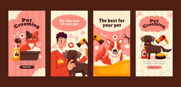 Hand drawn pet grooming instagram stories template