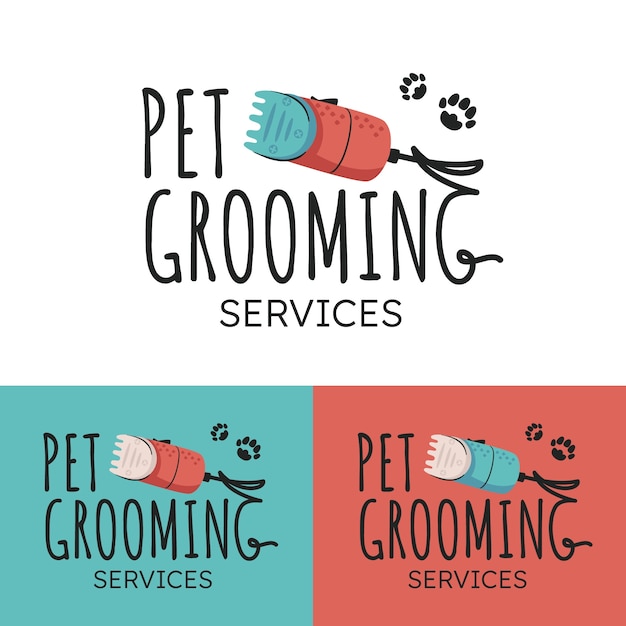 Hand drawn pet grooming logo design