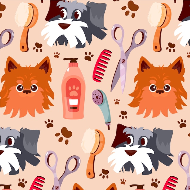 Hand drawn pet grooming pattern design