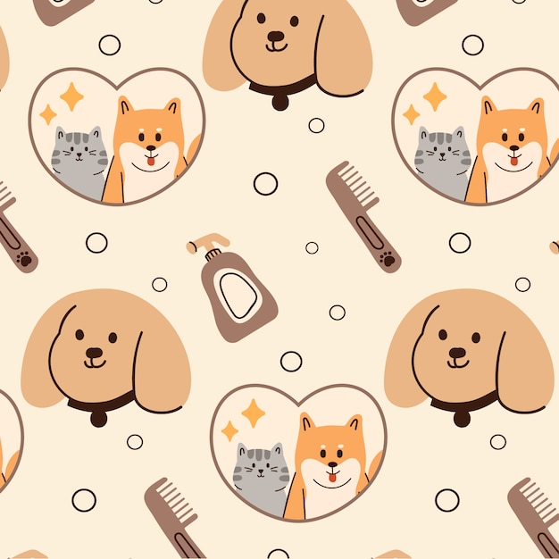 Hand drawn pet grooming pattern design