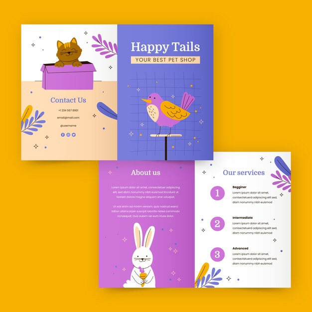 Hand drawn pet shop brochure template