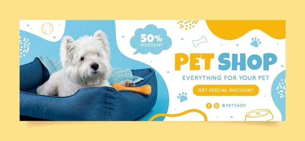 Hand drawn pet shop facebook cover template