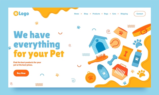 Free Vector hand drawn pet shop landing page template