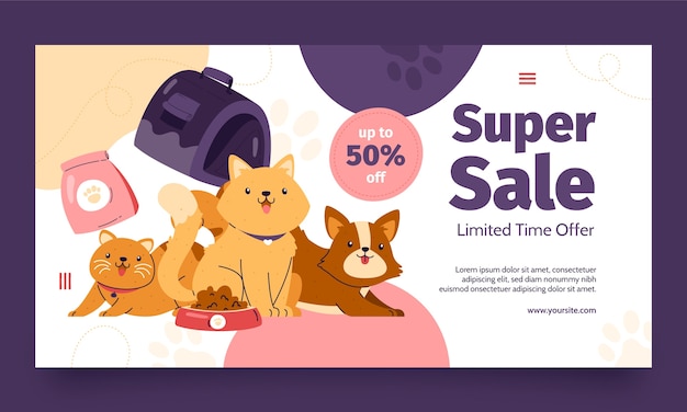 Hand drawn pet shop template design