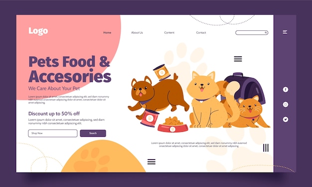 Hand drawn pet shop template design