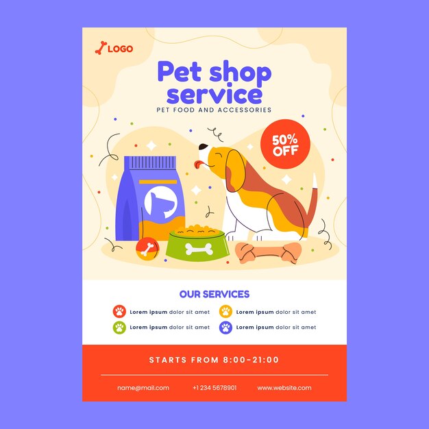 Hand drawn pet shop template design