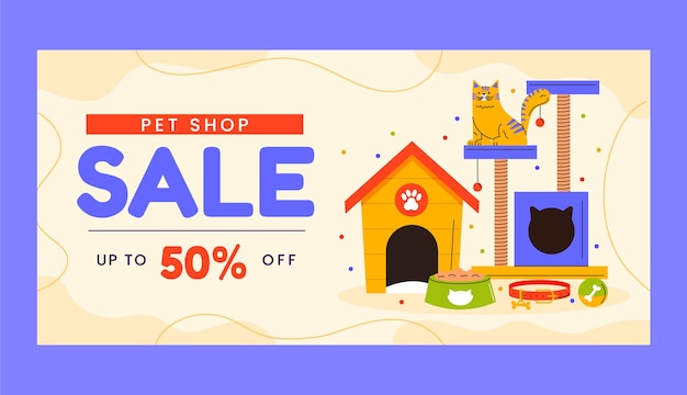 Hand drawn pet shop template design