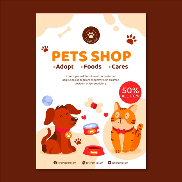 Hand drawn pet shop template design