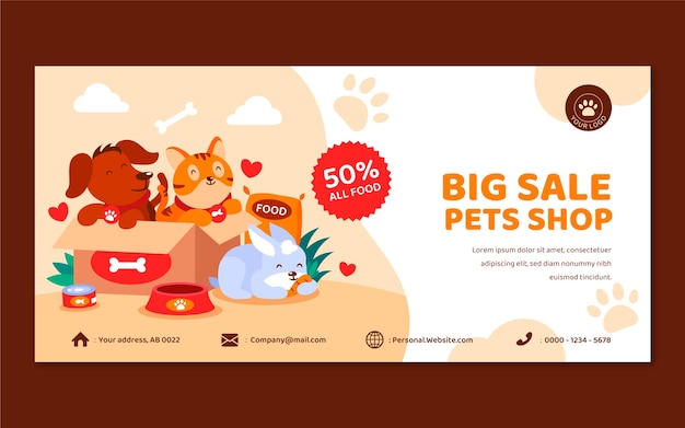 Hand drawn pet shop template design