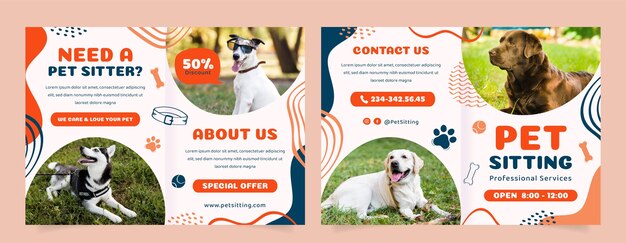 Hand drawn pet sitting brochure template