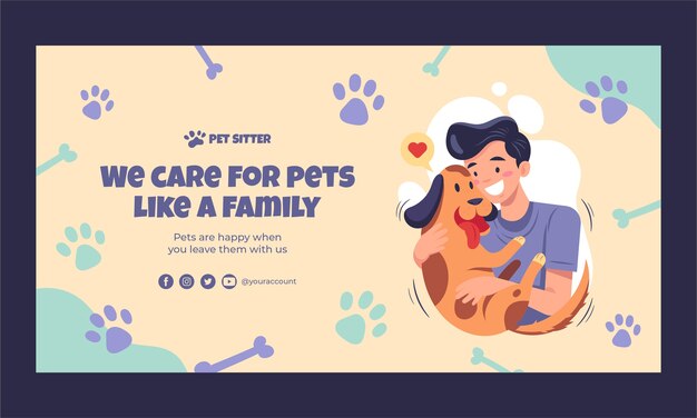 Hand drawn pet sitting facebook template