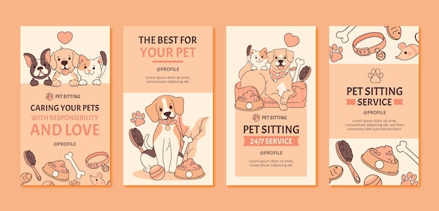 Free Vector hand drawn pet sitting instagram stories