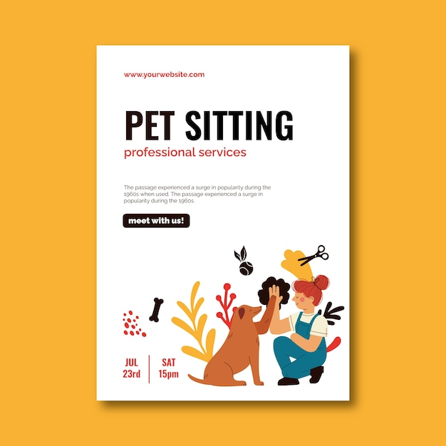 Hand drawn pet sitting poster template