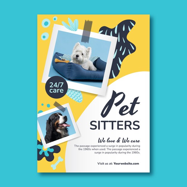 Hand drawn pet sitting poster template