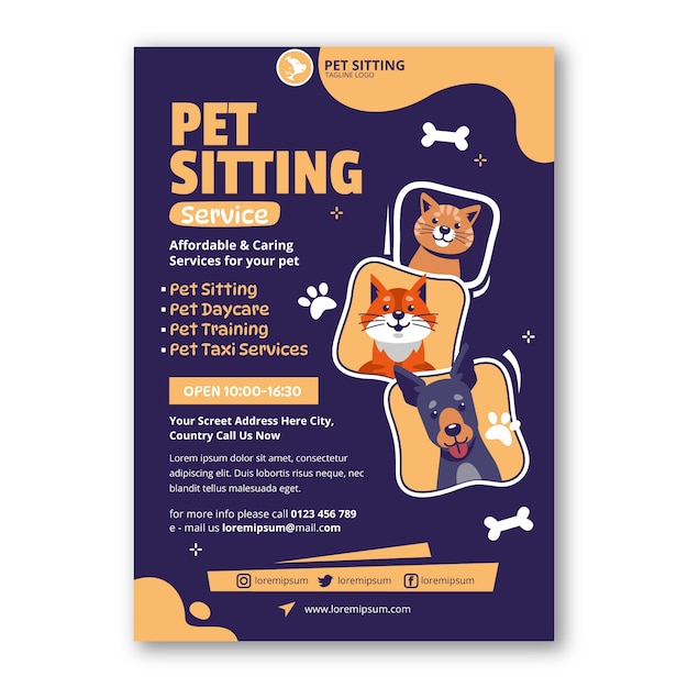 Hand drawn pet sitting poster template