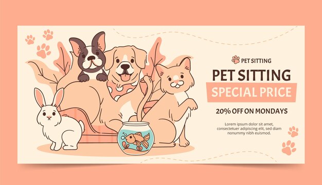 Hand drawn pet sitting sale banner