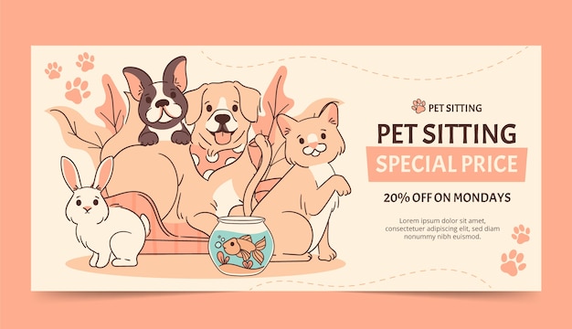 Hand drawn pet sitting sale banner