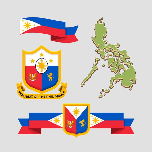 Hand drawn philippine flag national emblems