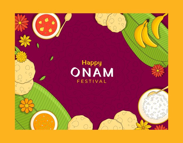 Hand drawn photocall template for onam festival celebration