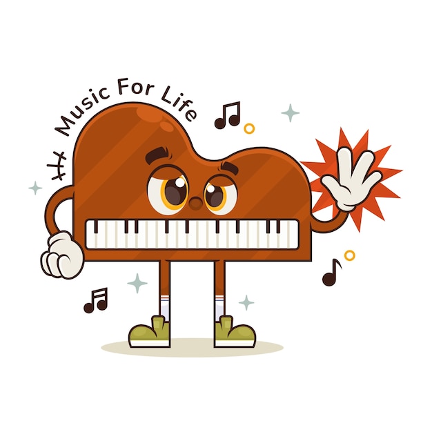 Hand drawn piano  cartoon illustration