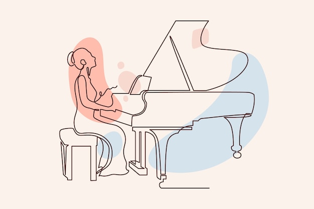 Hand drawn piano drawing illustration