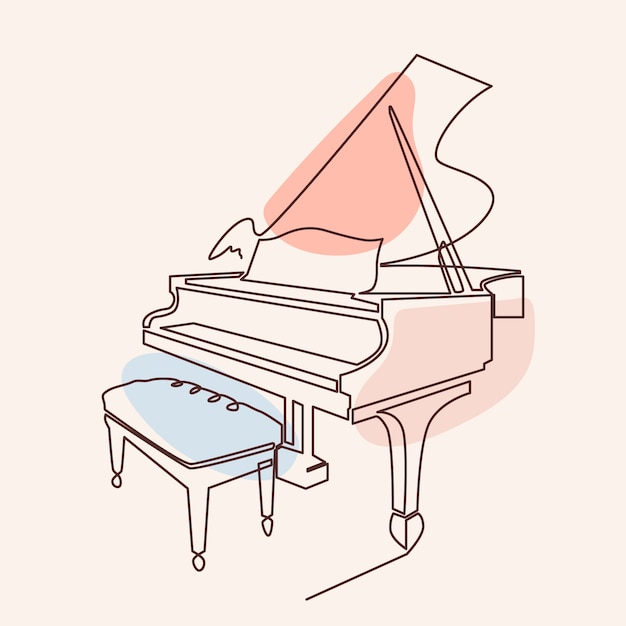 Hand drawn piano drawing illustration