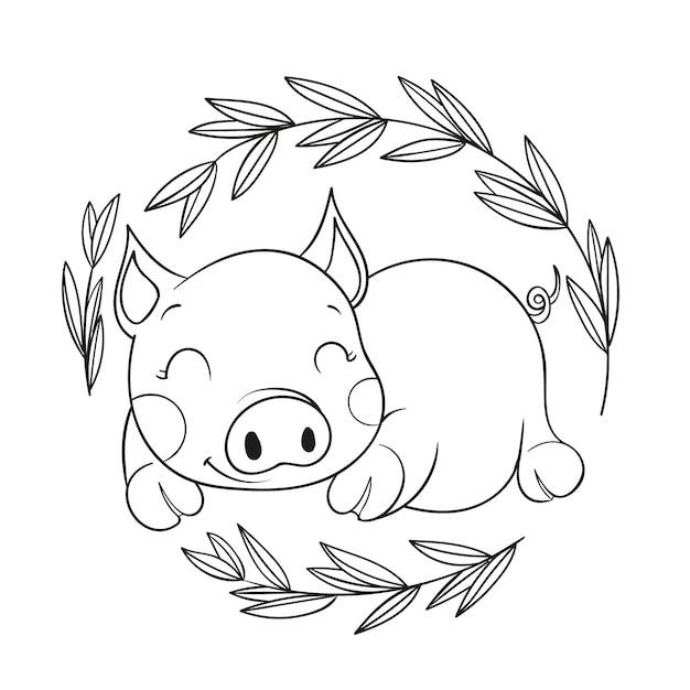 Hand drawn pig outline illustration