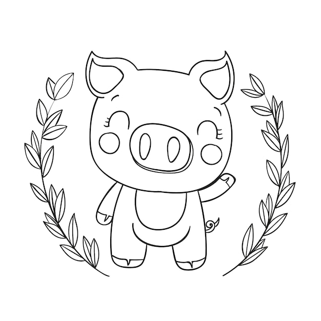 Hand drawn pig outline illustration