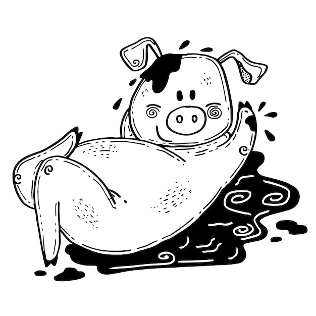 Hand drawn pig outline illustration