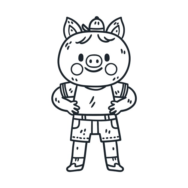 Hand drawn pig outline illustration