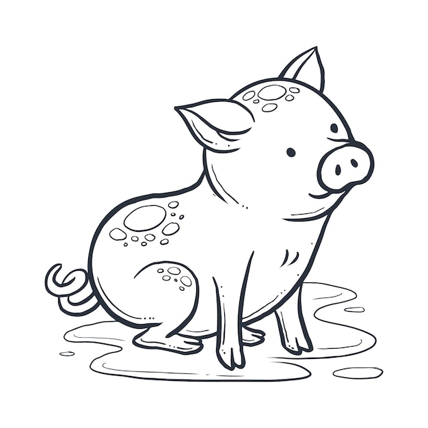 Hand drawn pig outline illustration