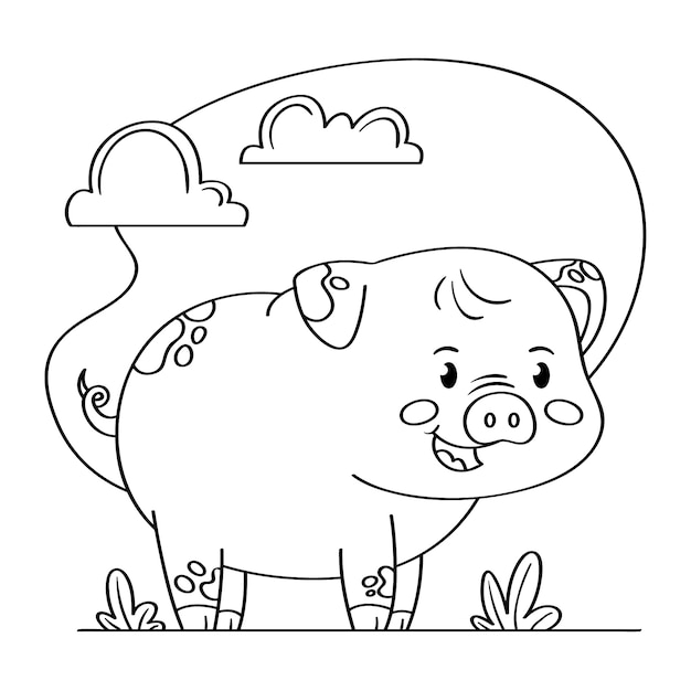 Hand drawn pig outline illustration